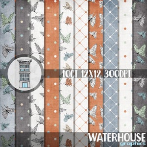 Paquet de papier numérique papillons TÉLÉCHARGEMENT IMMÉDIAT Papiers de scrapbooking bleu clair rouille gris crème papillon papiers printemps imprimables de Pâques