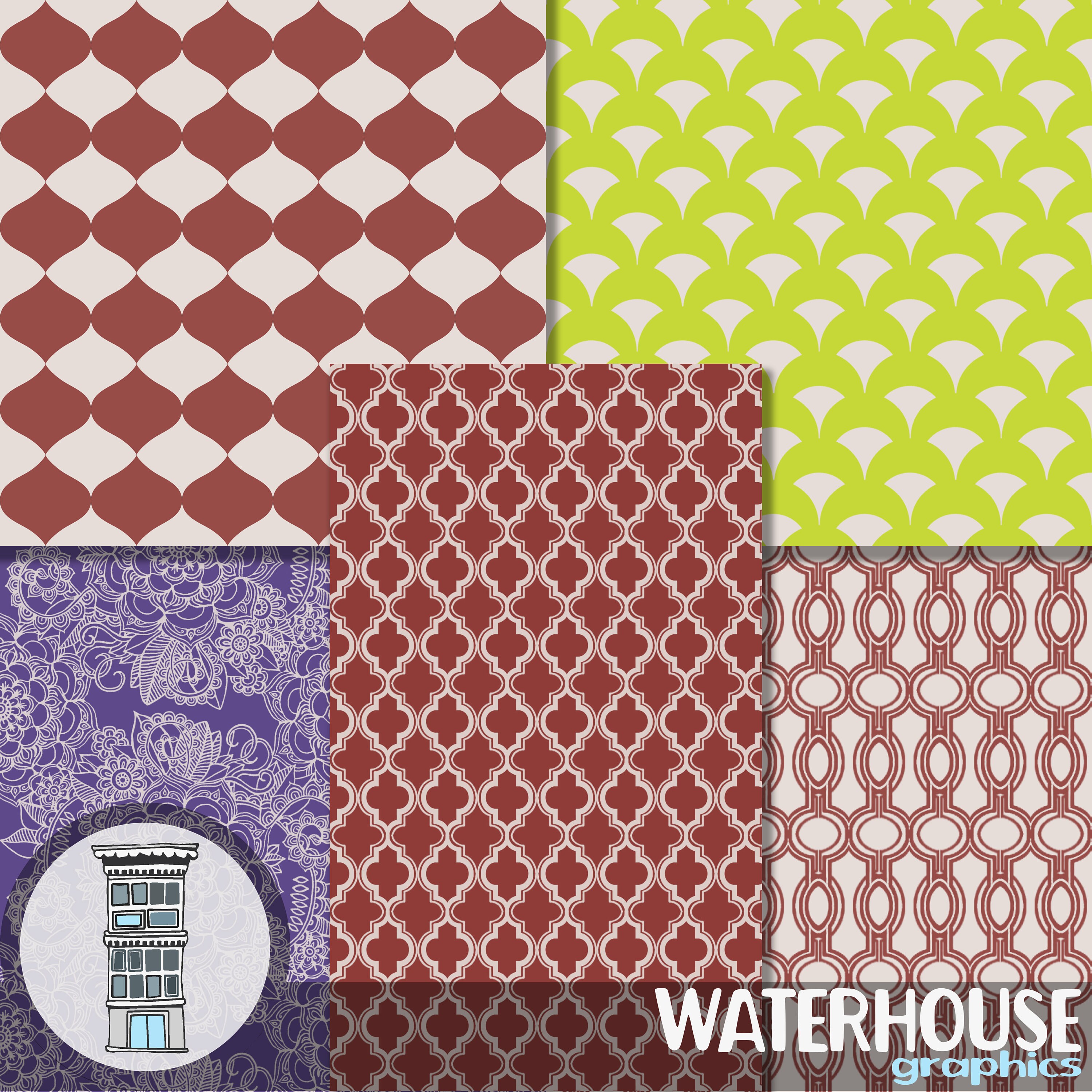 Digital Paper Pack Moroccan Patterns Lime Green Violet Purple Floral ...