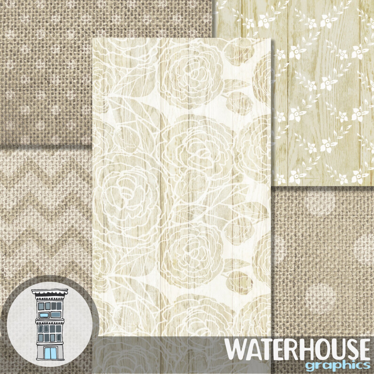 Modern Rustic Digital Scrapbook Paper Pack Wood Burlap Floral Etsy