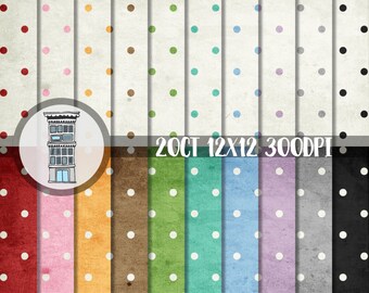 Digital Scrapbook Paper Pack Polka Dots INSTANT DIGITAL DOWNLOAD Aged vintage distressed polka dot pack 20 papers planner stickers card