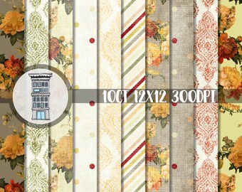 Vintage floral Digital Paper Pack Beautiful Scrapbooking INSTANT DOWNLOAD Antique flower patterns distressed damask Planner Printables Cards