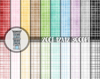 Digital Plaid Flannel PAPER PACK 20 ct Instant Download Slightly distressed grunge textures assorted colors Digital Scrapbooking Cards