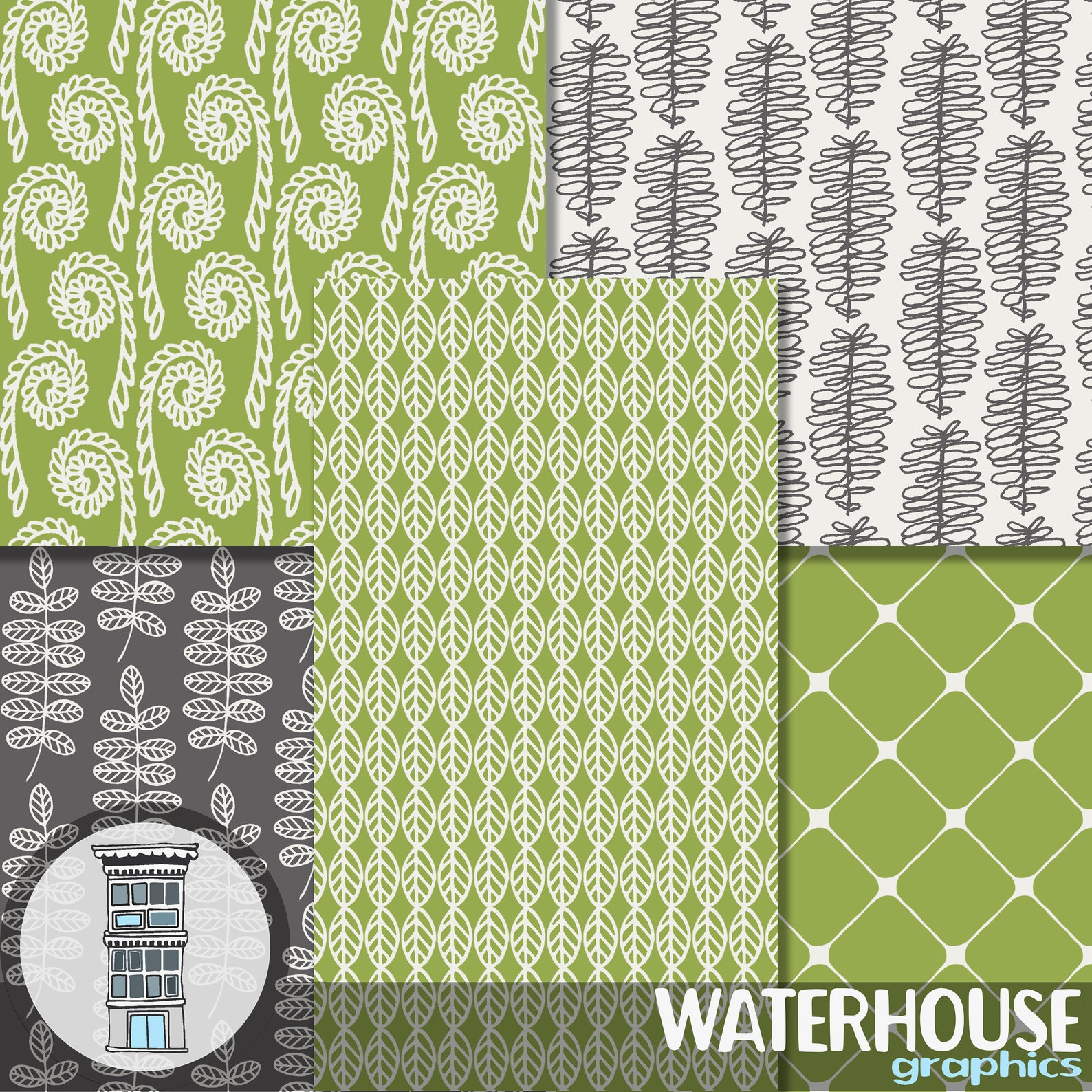 Green Digital Paper Pack INSTANT DOWNLOAD Ferns & Fiddlehead | Etsy