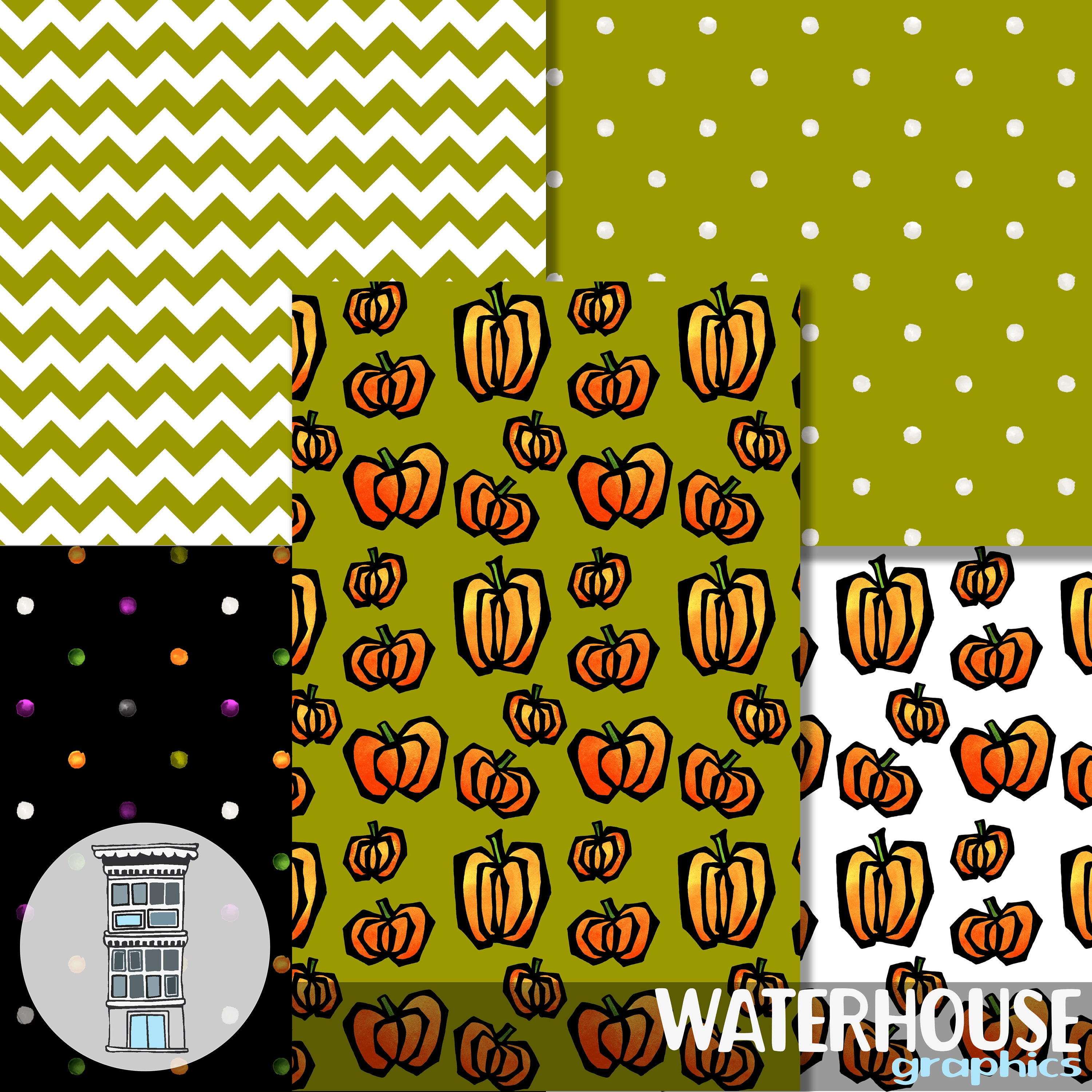 Halloween Digital Paper Pack INSTANT DOWNLOAD Hand Drawn Pumpkins Paper ...