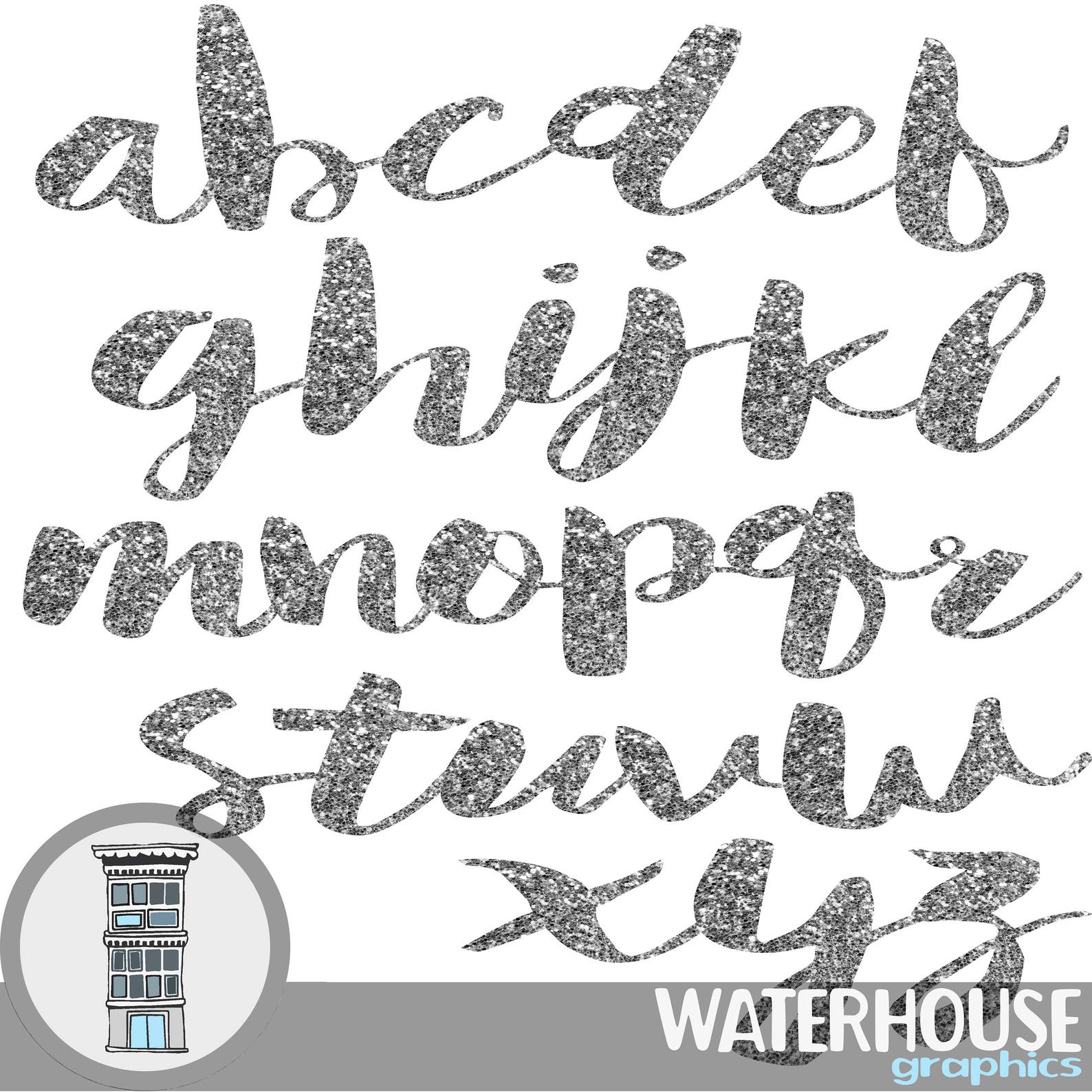 SILVER sparkle alphabet clip art instant digital download | Etsy