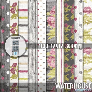 Rustic Floral Digital PAPER PACK Instant Download Digital Scrapbooking papers Worn wood textures Peony floral patterns planner printables
