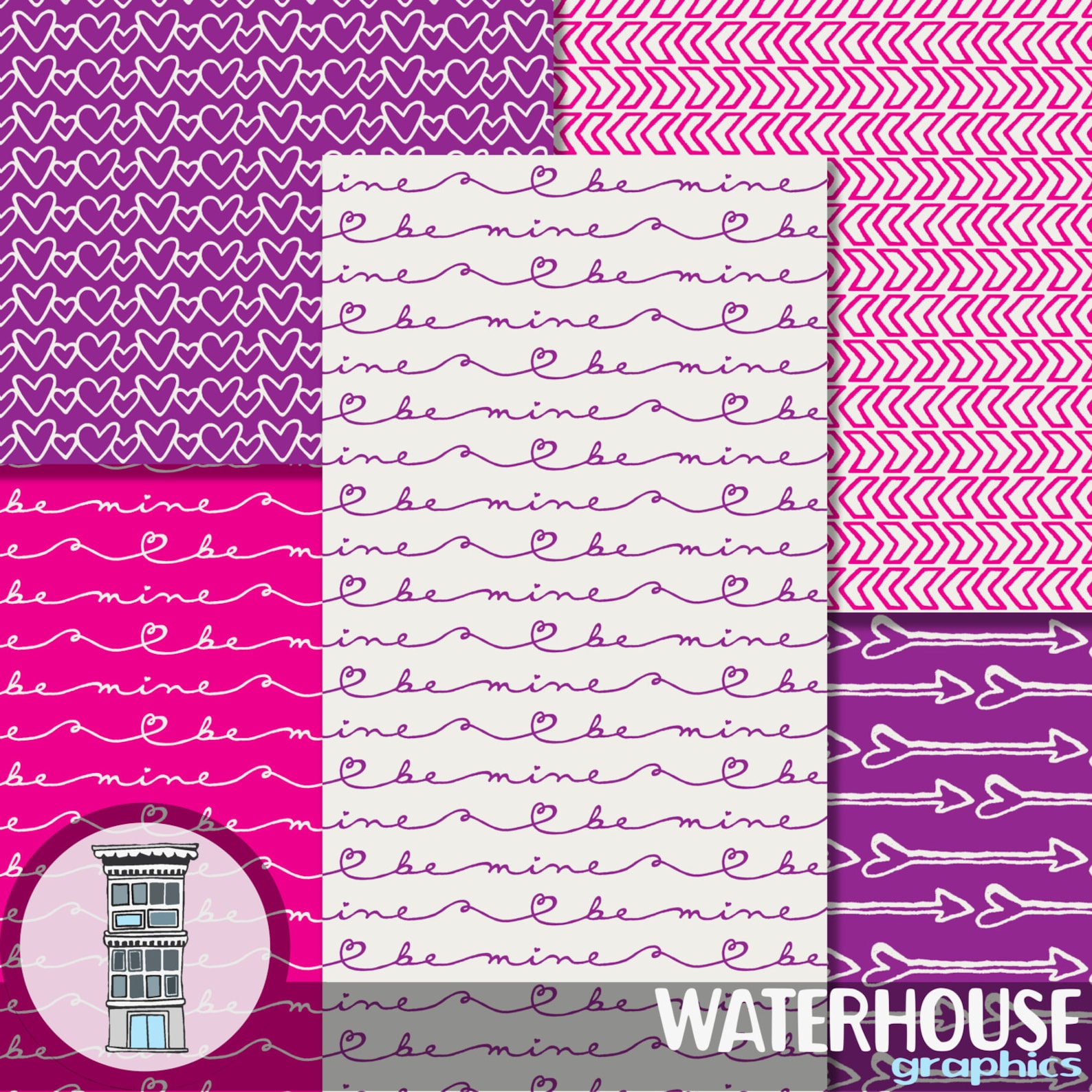 Valentine Digital Paper Pack INSTANT DOWNLOAD Hearts & Arrows Hot Pink ...