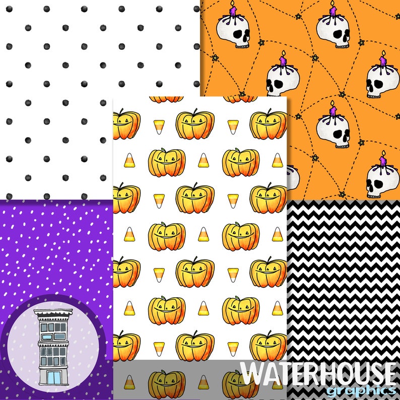 Halloween Digital Paper Pack INSTANT DOWNLOAD Hand Drawn Pumpkins ...
