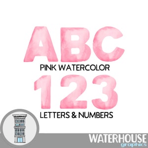 Pink Watercolor Letters Numbers Instant Digital Download PINK watercolor set Digital Alphabet ABCs digital scrapbooking letters numbers