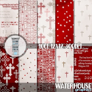 RED Religious Digital paper pack INSTANT DOWNLOAD Bible watercolor digital scrapbooking papers journal cards Holy Bible cross background