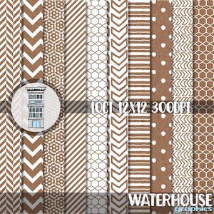 Paquete de papel digital Papel Kraft DESCARGA DIGITAL INSTANTÁNEA Flechas Hexágonos Rayas Chevron Marrón Paquete de papel Kraft Tarjetas de scrapbooking digitales