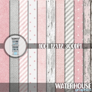 Digitale scrapbooking ROZE babymeisje rustiek PAPIER PACK Instant Download roze jute stippen strepen houten achtergrond rustiek meisje babyshowerkaarten