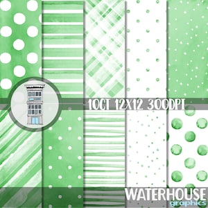 Aquarel helder groen digitaal papier Pack INSTANT digitale DOWNLOAD pastel Pasen aquarel stippen aquarel strepen achtergronden papel