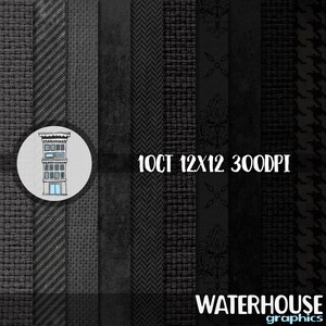 Black Digital Paper Pack INSTANT DOWNLOAD dark papers black gray textures & patterns burlap monks cloth herringbone houndstooth distressed