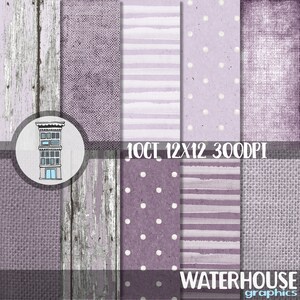 PAARS digitale rustieke papier Pack INSTANT DOWNLOAD Lila jute polka dots aquarel strepen houten achtergrond rustieke achtergronden babyshower