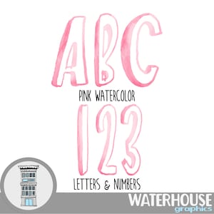 PINK Watercolor Letters Numbers Instant Digital Download Pink watercolor set Digital Alphabet ABCs digital scrapbooking letters numbers