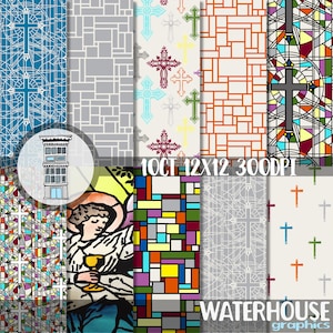 Religious Digital paper pack INSTANT DOWNLOAD Bright Stained glass digital scrapbooking papers journal cards Holy Bible background