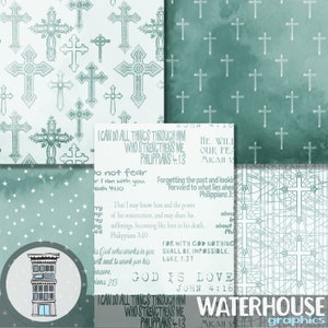 Religious TEAL Digital Paper Pack INSTANT DOWNLOAD Bible Watercolor ...