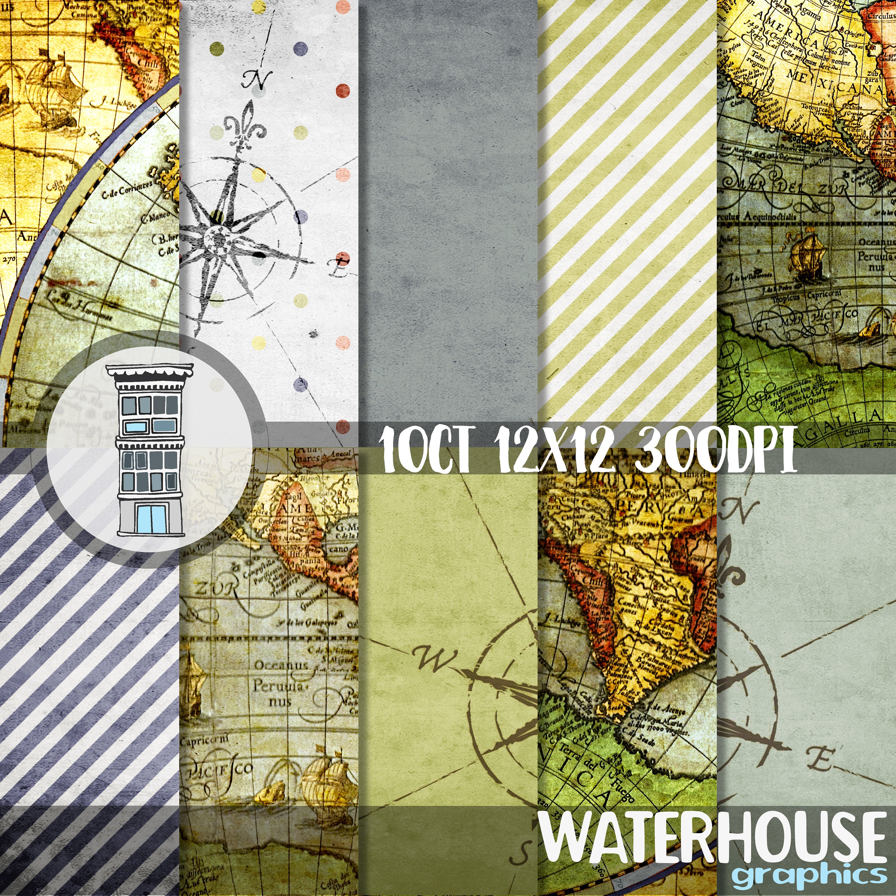 Vintage Travel Digital Scrapbooking Paper Pack INSTANT DIGITAL Etsy