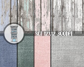 Rustikale Digital Paper Pack SOFORTIGER DOWNLOAD Rustikale Holz Papiere Jute Papiere Hochzeit Digitales Scrapbooking Karten Blau, Rosa, Grün
