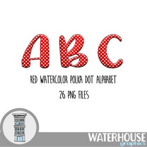 Imágenes prediseñadas del alfabeto de lunares de acuarela roja, descarga digital instantánea, archivos PNG del alfabeto ROJO, imágenes prediseñadas de letras navideñas, letras de Minnie Mouse