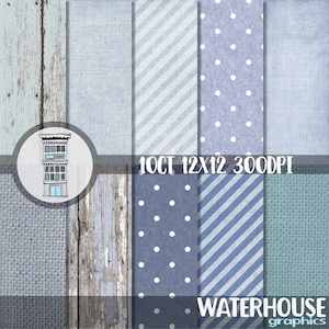 Digitale BLAUWE babyjongen rustiek papier Pack INSTANT DOWNLOAD blauwe jute stippen strepen houten achtergrond rustieke achtergronden babyshower