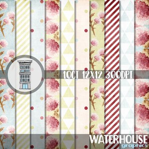 Floral Digital Paper Pack INSTANT DIGITAL DOWNLOAD Pink Spring flowers Linen textures Vintage accents digital scrapbooking cards shower pink