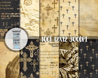 Antique Bible Digital paper pack INSTANT DOWNLOAD Religious digital papers digital scrapbooking journal vintage King James Holy Bible God