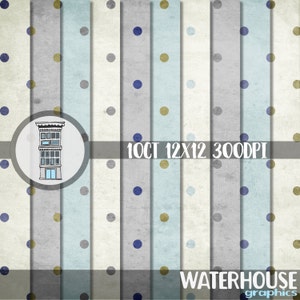 Polka Dot Papers with distressed textures in Blues, Olives & Grays for baby boy projects, digital scrapbooking, personal web design, etc.