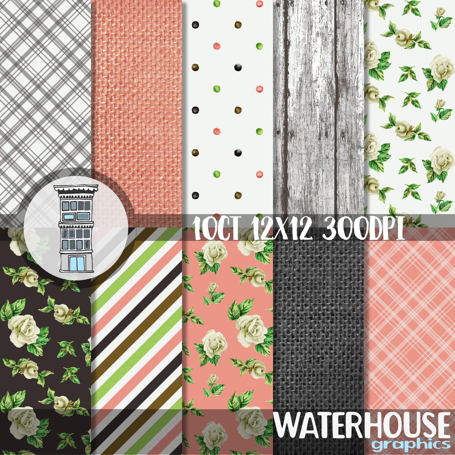 Roses Digital Paper Pack Pretty Wedding Flowers Vintage Floral Pink ...