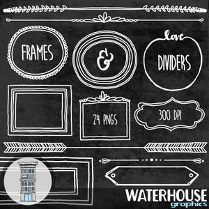 White Chalkboard Digital Hand Drawn Circular Frames Dividers INSTANT DIGITAL download doodle dividers digital scrapbooking clip art pack