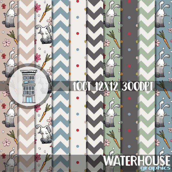 Easter Digital Paper Pack INSTANT DOWNLOAD Beige Teal Blue Cute EASTER bunnies Chevron Digital Paper Scrapbooking Spring Cards paper pack