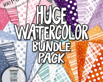 Digitale aquarelpapier 100ct bundel digitale papierverpakking INSTANT digitale DOWNLOAD aquarel stippen aquarel strepen achtergronden papel