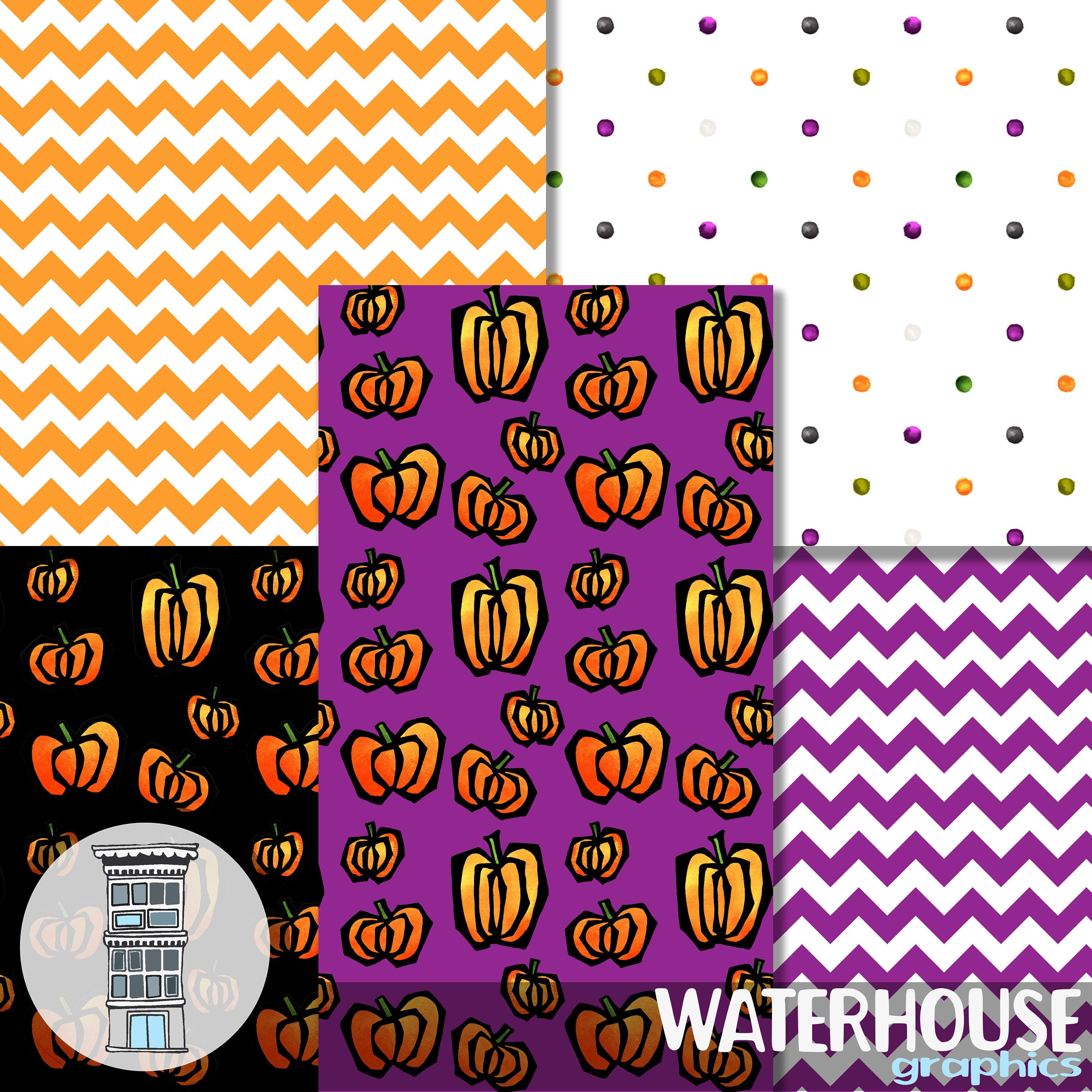 Halloween Digital Paper Pack INSTANT DOWNLOAD Hand Drawn Pumpkins Paper ...