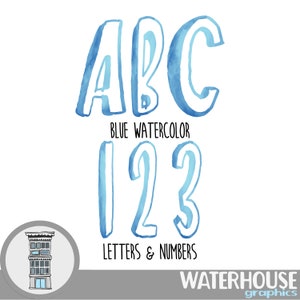 Blue Watercolor Letters Numbers Instant Digital Download baby BLUE watercolor set Digital Alphabet ABCs digital scrapbooking letters numbers