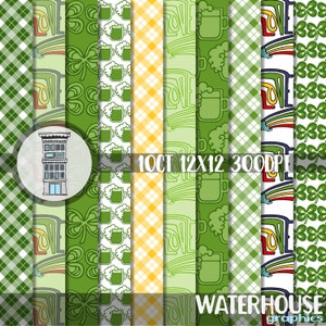 Digital Scrapbooking Paper Pack St Patricks Day Green Beer Rainbow Love Papers INSTANT DOWNLOAD Shamrock patterns Irish cards backgrounds