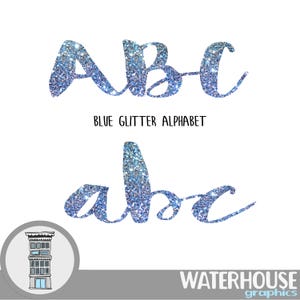 Imágenes prediseñadas del alfabeto con brillo azul, descarga digital instantánea, alfabeto con brillo azul, letras azules con brillo, imágenes prediseñadas del alfabeto congelado, bebé niño