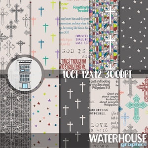 Religiöses Digitales Papier Pack SOFORTIGER DOWNLOAD Bibel Verse digitales Scrapbooking Papiere Journal Karten Heilige Bibel bunten Hintergrund Kreuz