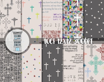 Religious Digital paper pack INSTANT DOWNLOAD Bible verses digital scrapbooking papers journal cards Holy Bible colorful background cross