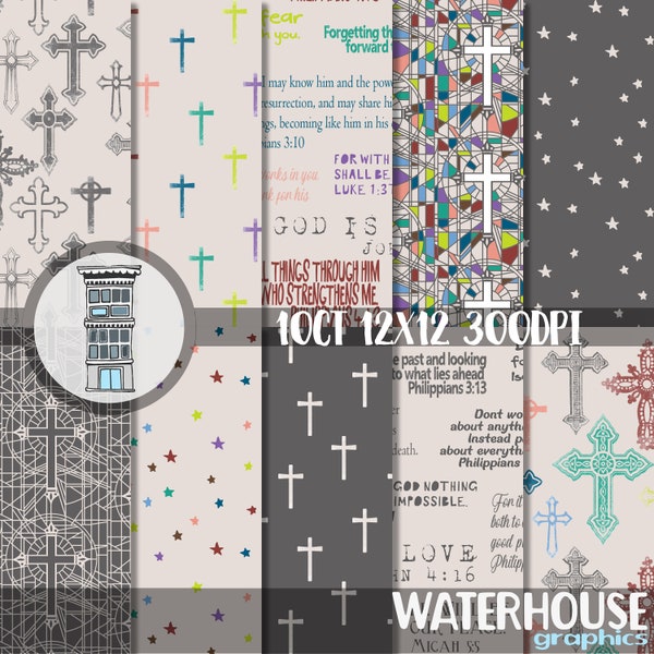 Religious Digital paper pack INSTANT DOWNLOAD Bible verses digital scrapbooking papers journal cards Holy Bible colorful background cross