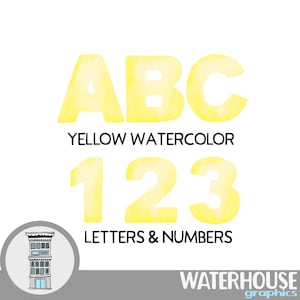 Gele aquarel letters cijfers Instant digitale download GELE aquarel set digitale alfabet ABC digitale scrapbooking letters cijfers