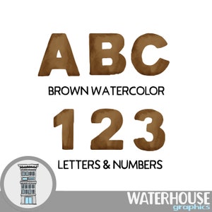 Letras de aquarela marrom Números Download digital instantâneo Conjunto de aquarela MARROM Alfabeto digital ABCs scrapbooking digital letras números