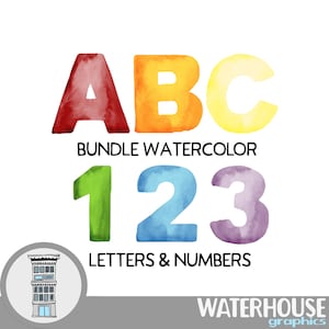 Digital Clipart Watercolor Bundle Pack, Letters, Numbers and Punctuations, PNG files, Digital scrapbooking, Teachers clip art bundle pack