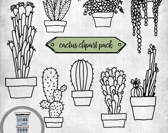 Clipart CACTUS dessinés à la main cactus plantes succulentes Clipart noir transparents pngs et jpegs Cactus clip art ensemble téléchargement immédiat de cactus mignons