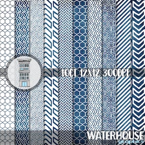 Scrapbook Paper Pack Geometric Denim Blue Hexagons Arrows BLUE Digital Scrapbooking papers Distressed Blue planner papers cards blue grunge