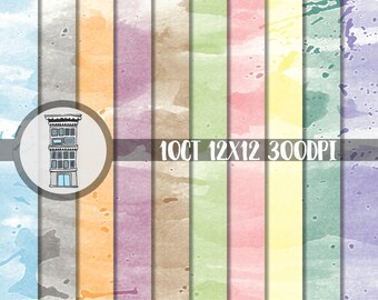 Digital Scrapbook Paper Watercolors Paint Splatters INSTANT DOWNLOAD