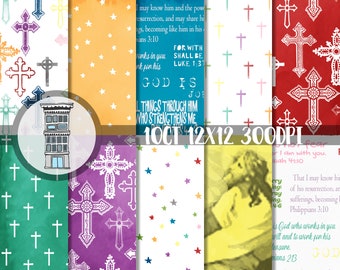 Religious Bible Digital paper pack INSTANT DOWNLOAD Bright Watercolor Easter digital scrapbooking papers journal cards Holy Bible background