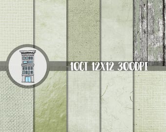Sage Grün Digitales Papier Set SOFORTIGER DOWNLOAD neutrale rustikale Papiere grün Muster Sackleinen Mönche Tuch Holz Distressed Scrapbooking