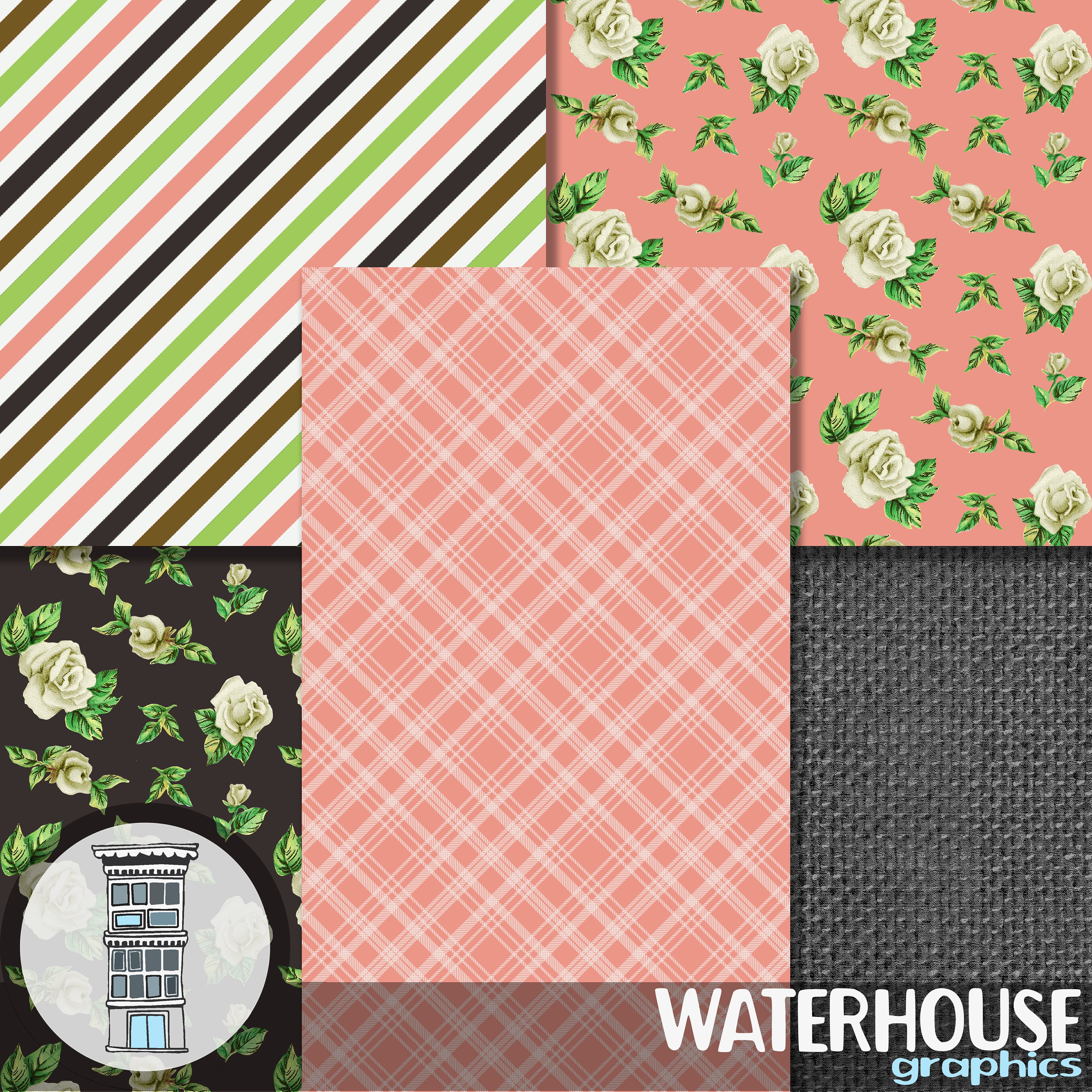 Roses Digital Paper Pack Pretty Wedding Flowers Vintage Floral Pink ...