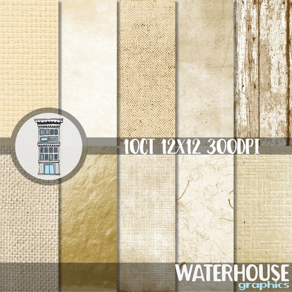 Golden Straw Digital Paper Pack INSTANT DOWNLOAD neutral rustic papers cream tan patterns burlap monks cloth wood distressed scrapbooking